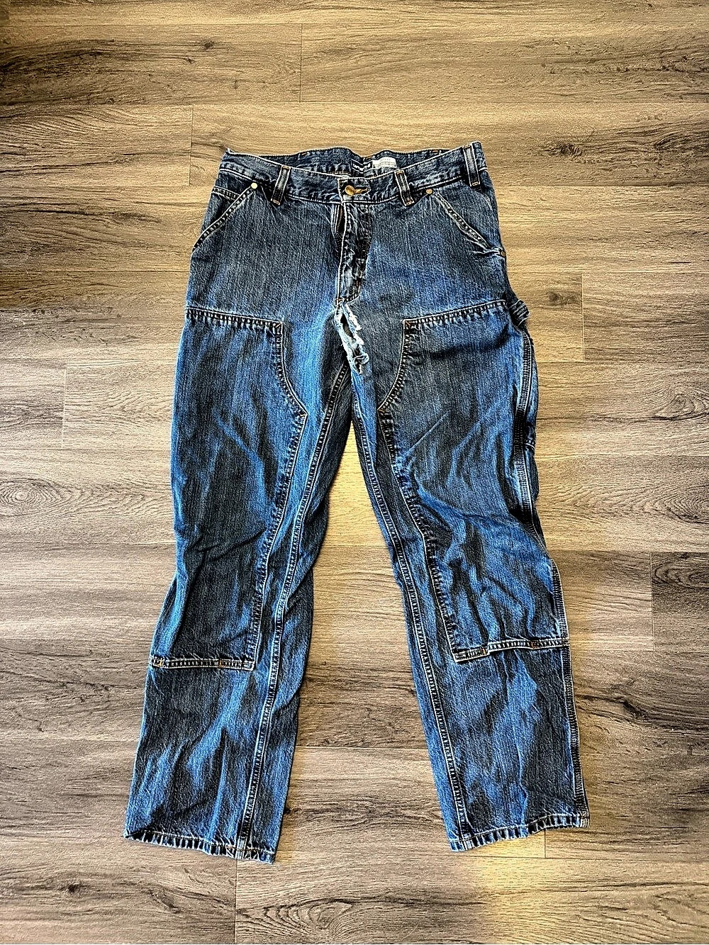 Carhartt Loose Fit Firm Duck Double-Front Utility Work Pants Blue Jeans Waist